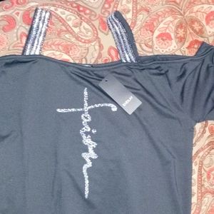 "Faith" Black Cold-shoulder Shirt